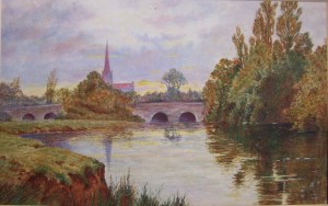 church spire seen from the river - unknown artist