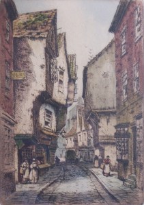 The Shambles etching - coloured by R Herdman-Smith