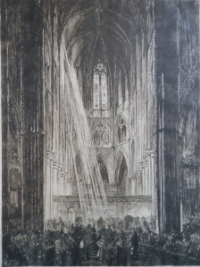 Westminster Abbey initialled FB etching