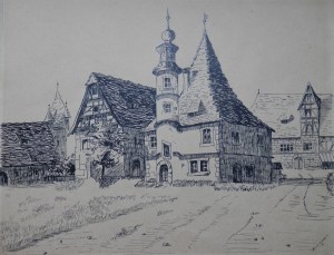 Hegereiterhaus (Gamekeepers ouse) pen and ink drawing by Beckmann @ 1909