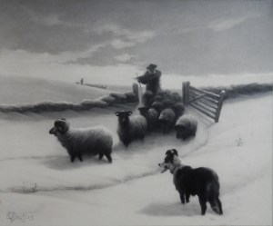 Blow, Blow Thou Wintry Wind print of Edwin Douglas painting @1910