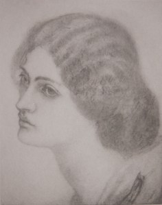 Jane Burden Morris drawn by William Morris etched by Emery Walker @ 1858