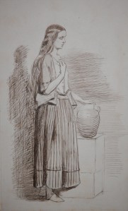 Woman with Jar pen and ink sketch by Joseph Middleton Jopling