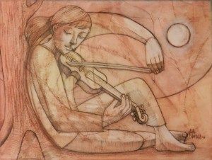 Girl with Violin by Peter Nuttall 1997