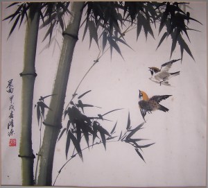 Sparrows in Flight signed