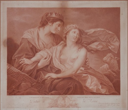 L'Innocence se Refugiant dan les Bras de la Justice stipple engraving by Francesco Bartolozzi after Louisa Elizabeth Le Brun 1783