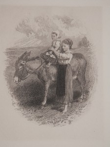 The Ride on the Donkey engraving by Miles Birket Foster