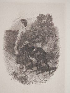 Going to the Well engraving by Myles Birket Foster