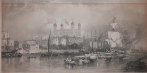 The Tower of London etching by Thomas Abiel Prior after Edward Duncan @ 1851