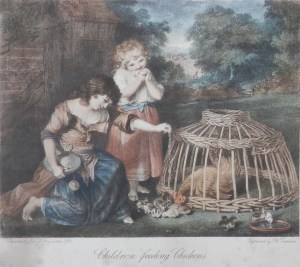 Children feeding Chickens by PW Tompkins after Sir Joshua Reynolds 1780