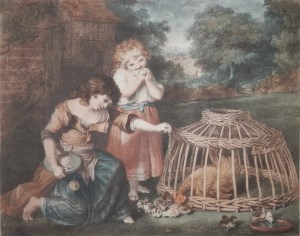 Children Feeding Chickens engraving by P W Tompkins after Sir Joshua Reynolds @ 1780