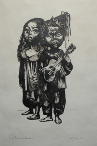 Cantores Callejeros woodcut by Pedro Lobos