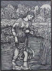 Psyche fording the River woodcut by William Morris @ 1860