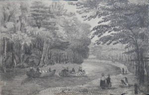 The canal near Wither, Leeds drawing by unknown artist @1850