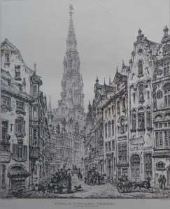 Tower of St Michael's, Brussells etched by John Coney @ 1843