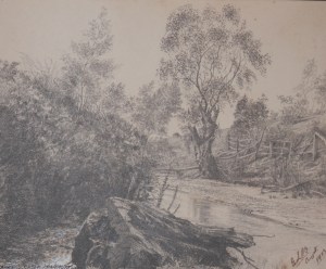 Barkers Creek, Harcourt pencil sketch by Edward Leslie Badham @ 1903