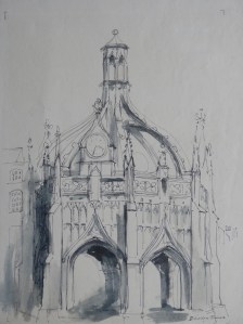 Chichester Market Cross pen and wash drawing by Deirdre James