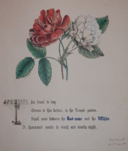Red and White Rose from The Flowers of Shakespeare by Jane Elizabeth Giraud @ 1845