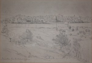 Jerusalem from the Mount of Olives - graphite drawing by unknown artist @ 1820?