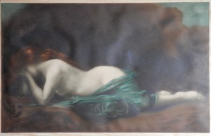 Weeping Nymph in Blue Cloth - lithograph by J A Hanriot after J J Henner @ 1900