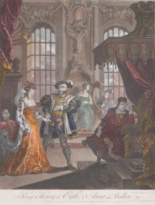 King Henry VIII and Anna Bullen (Boleyn) etching by William Hogarth - reprint @ 1828
