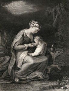 Hagar and Ishmael etching from Holy Bible unknown version