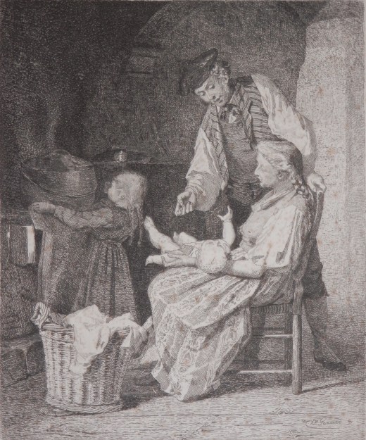 Family Life - etching by Theodore Gerard @1879