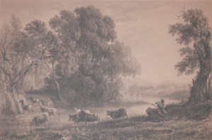 Landscape with Cattle, Evening - engraving by William Forrest after Claude Lorrain